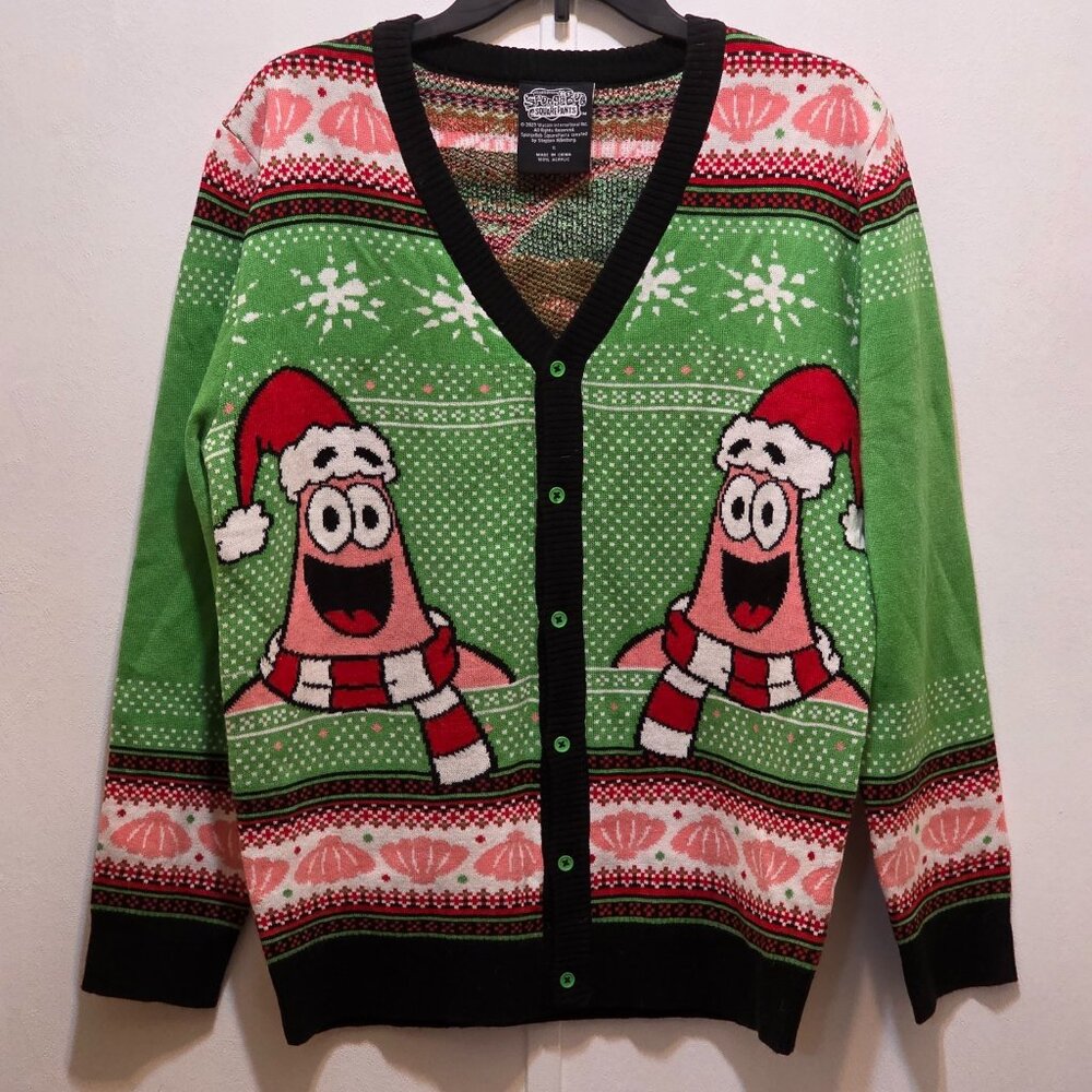 SpongeBob SquarePants PATRICK Christmas Sweater‎ Cardigan Seashells Ugly Mens S